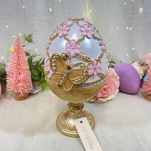 Rachel Zoe Easter Jeweled  Rhinestone Embellished 3D Butterfly Pedestal Egg New